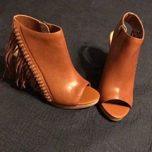 Reba Madame fringe peep toe booties